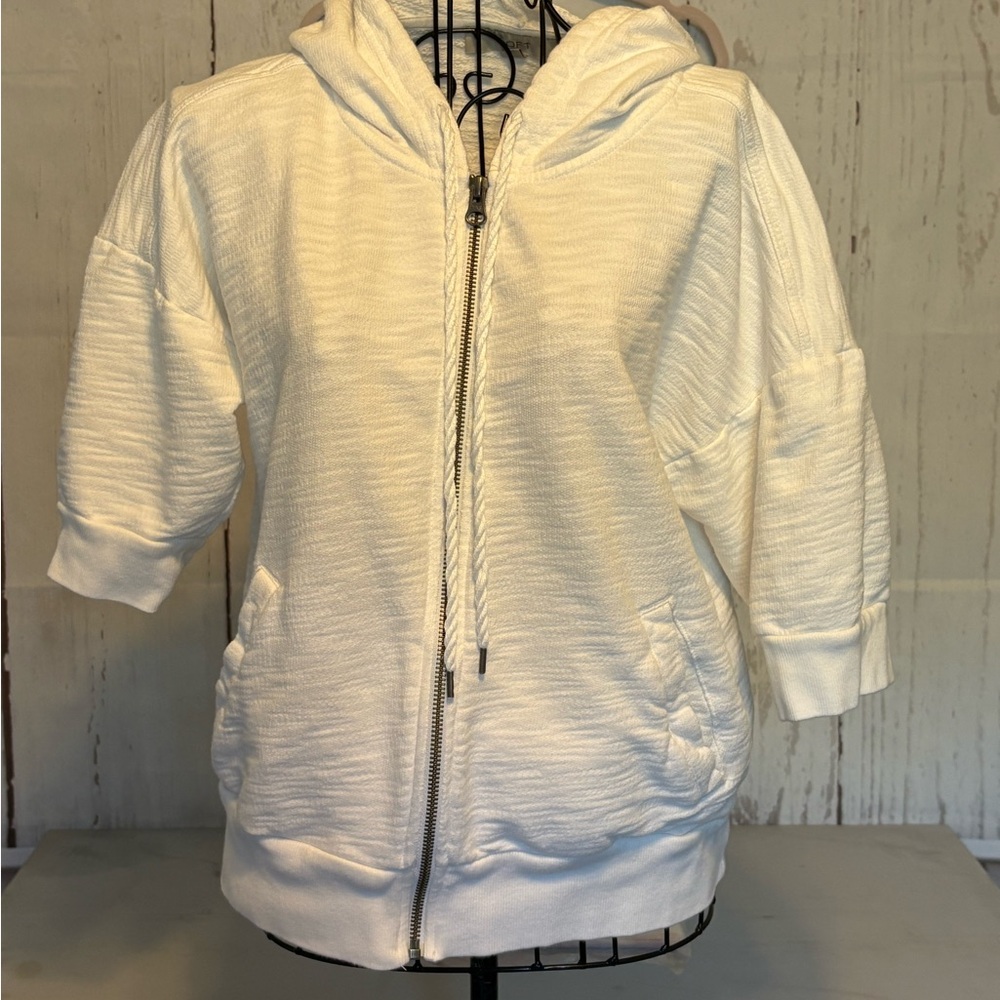 LOFT White Hooded Zip-Up Sweatshirt Size Medium